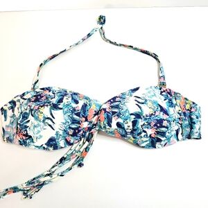 Hurley Front Twist Convertible Halter Bikini Top Size Medium Floral Beach